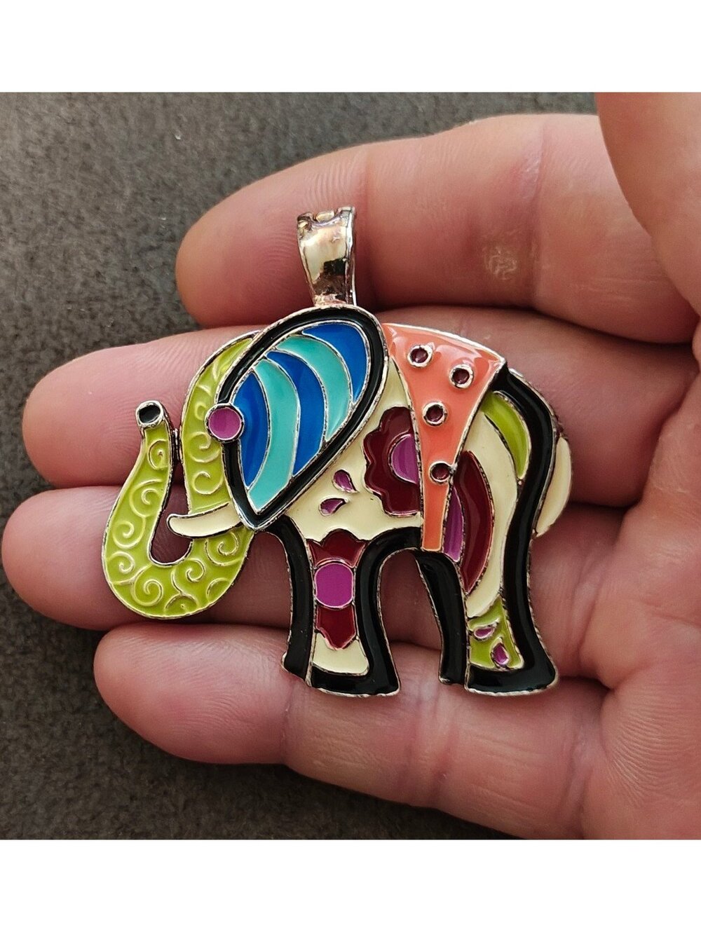 1980s/90s "Wearable Art" by  Roman Enamel Elephant Pendant